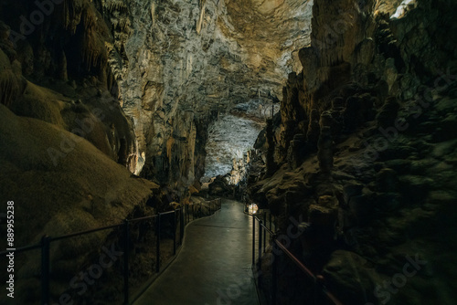 Landscape View Of The Beautiful And Amazing Stalactites On The Trails Of Postojna Cave Park, Postojna , Slovenia