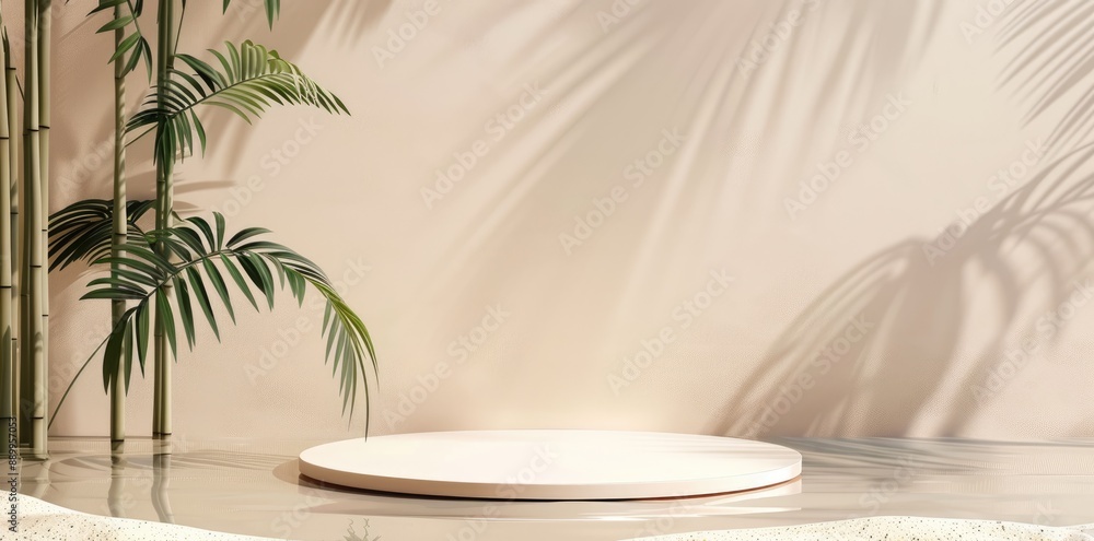 Minimalist Product Display with Palm Leaves and Bamboo Minimalist Product Display with Palm Leaves and Bamboo