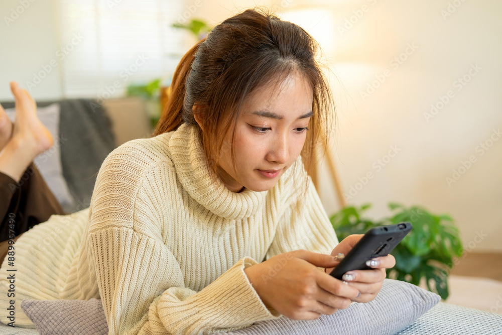 Woman embraces digital world from comfort of home. Woman embraces digital world from comfort of home.