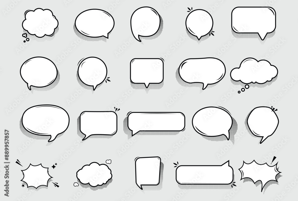 Obraz premium Set of speak bubble text with halftone shadows, chatting box, message box 