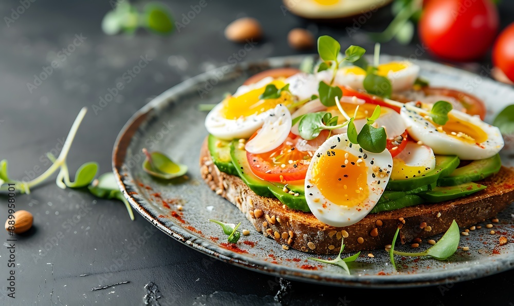 Delicious Avocado Toast with Eggs and Tomatoes Delicious Avocado Toast with Eggs and Tomatoes