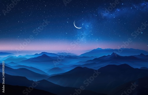 Starry Night Over Mountain Ranges © positfid