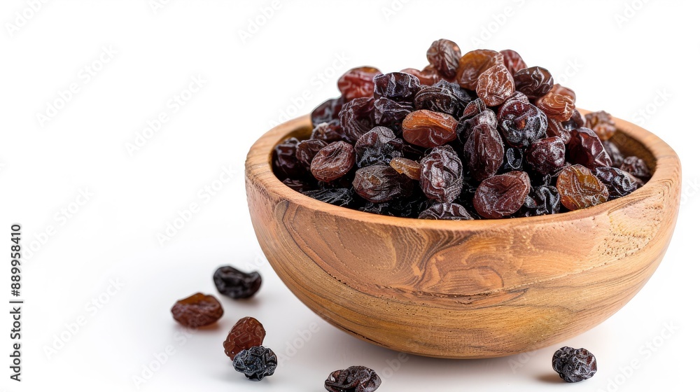 raisins wooden bowl isolated white background raisins wooden bowl isolated white background