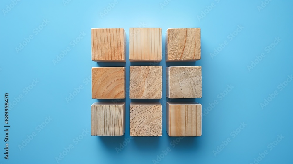 Wooden Cubes on Blue Background. Wooden Cubes on Blue Background.