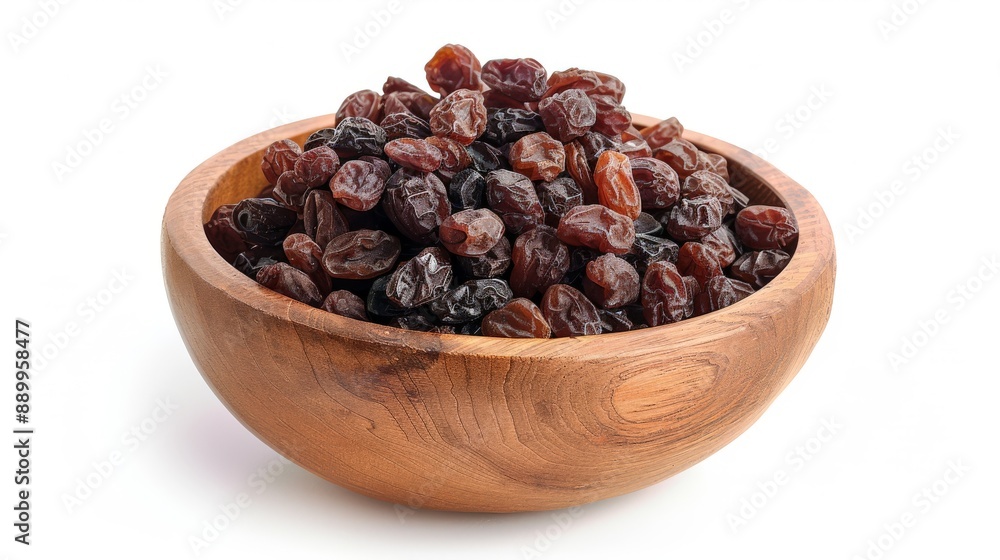 raisins wooden bowl isolated white background raisins wooden bowl isolated white background