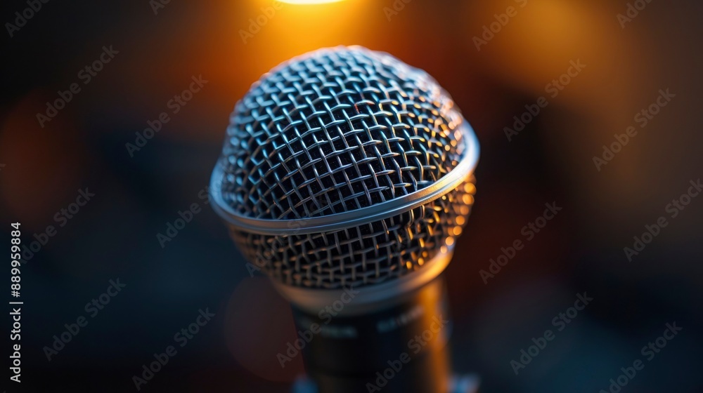 Close-up of a microphone with intricate details of mesh and XLR connector Close-up of a microphone with intricate details of mesh and XLR connector