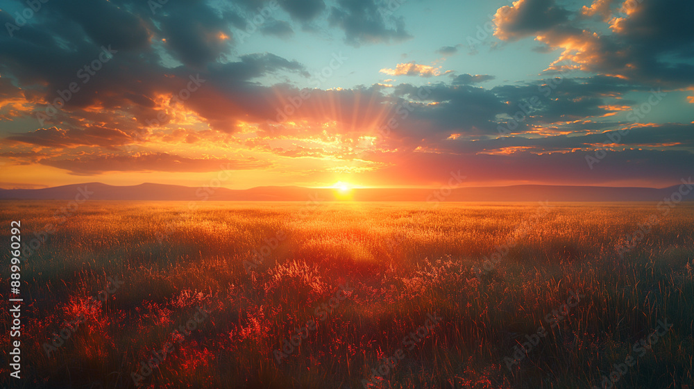 Fototapeta premium The rural plain is bathed in sunshine,sunrise, sunset.