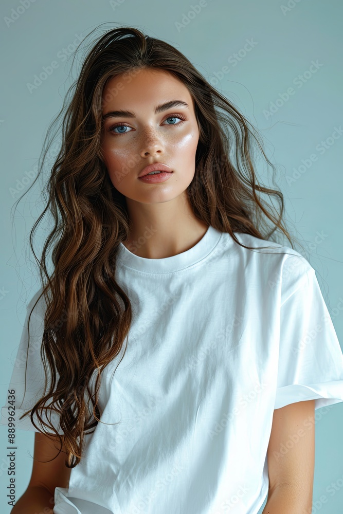 White tshirt mockup on woman model created with Generative AI White tshirt mockup on woman model created with Generative AI