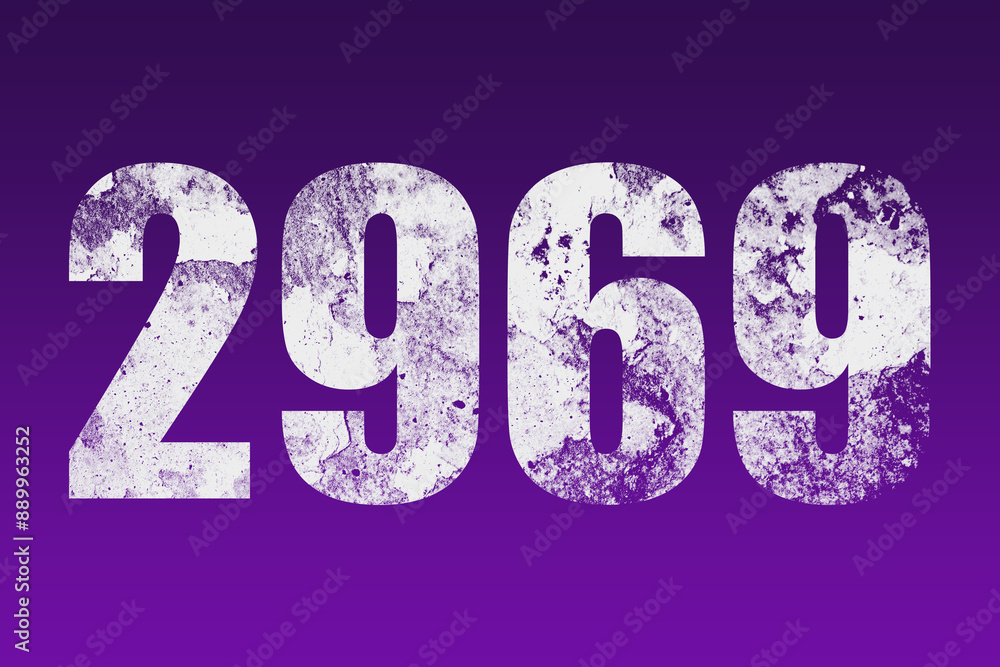 flat white grunge number of 2969 on purple background. flat white grunge number of 2969 on purple background.