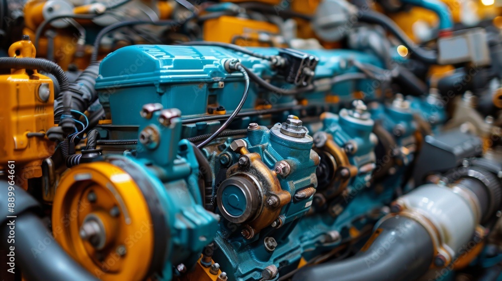 A colorful close-up of a complex engine with various parts, highlighting engineering and technology. AI Generative. A colorful close-up of a complex engine with various parts, highlighting engineering and technology. AI Generative.
