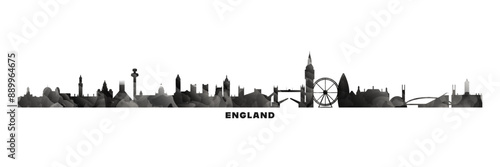 UK England country skyline, cities panorama. Vector banner or long logo with abstract texture. London, Manchester, Bradford, Bristol, Sheffield silhouette, isolated graphic