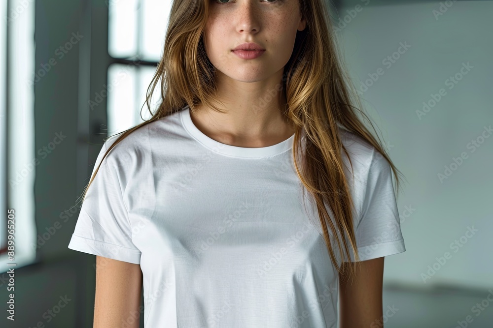 White tshirt mockup on woman model created with Generative AI White tshirt mockup on woman model created with Generative AI