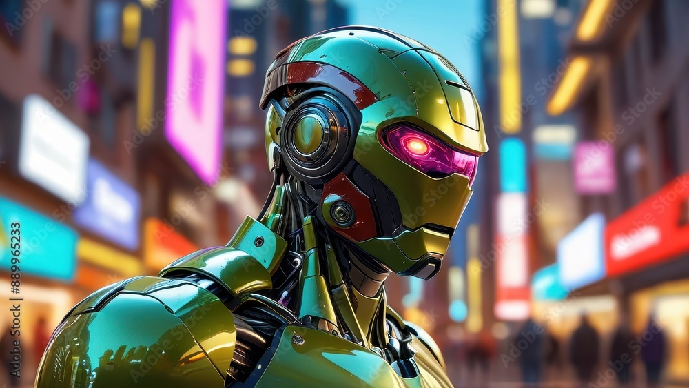 Futuristic Robot in City Setting. Futuristic Robot in City Setting.