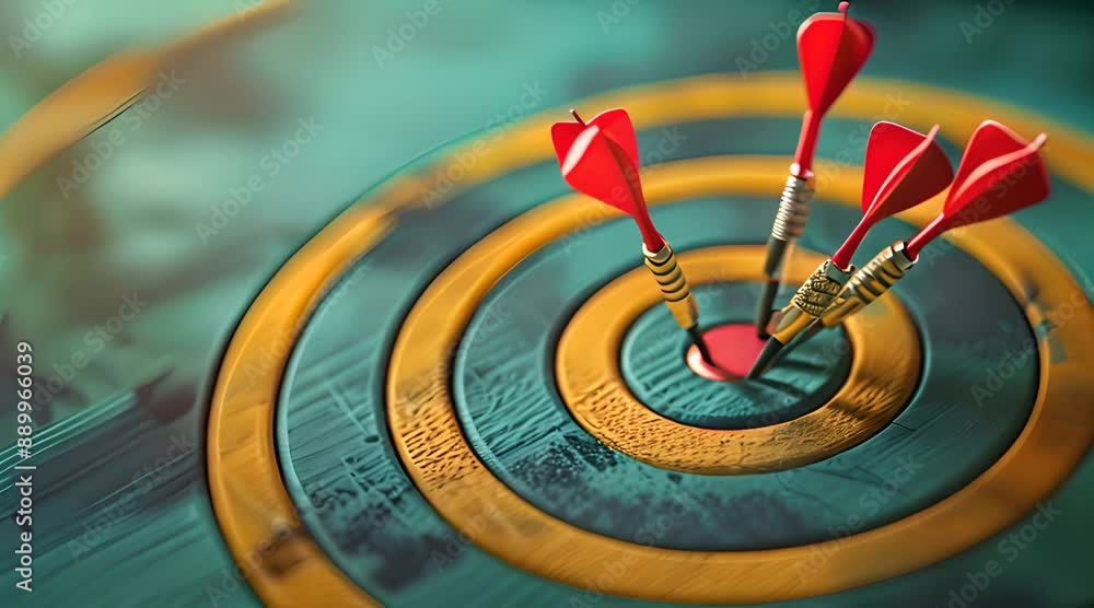 Close-Up of Dart Stuck on Target with Stock Market Background