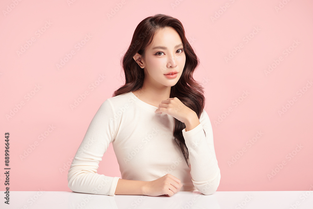 Beautiful young asian woman with clean fresh skin on pink background, Face care, Facial treatment, Cosmetology, beauty and spa, Asian women portrait. Beautiful young asian woman with clean fresh skin on pink background, Face care, Facial treatment, Cosmetology, beauty and spa, Asian women portrait.