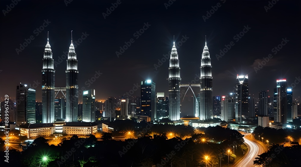 Panoramic of Kuala lumpur city at night Malaysia.generative.ai Panoramic of Kuala lumpur city at night Malaysia.generative.ai