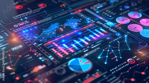 High-Tech Data Analytics Dashboard with Vibrant Graphical Representation of Marketing Campaign Metrics