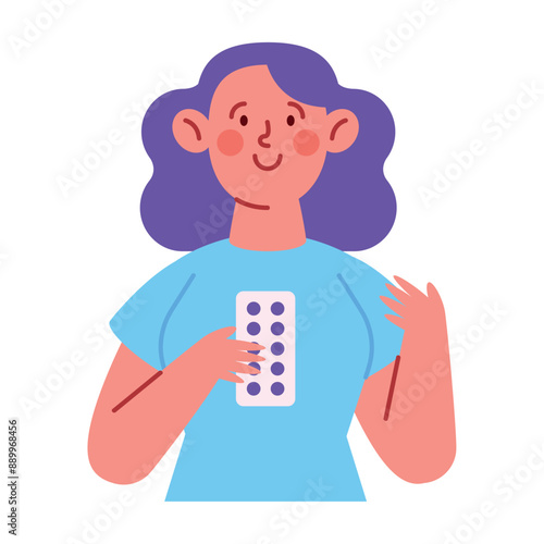 young woman with birth control pills