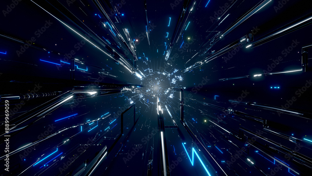 Fototapeta premium VJ トンネル ワープ 宇宙 サイバー 光線 青 [別Verあり]
