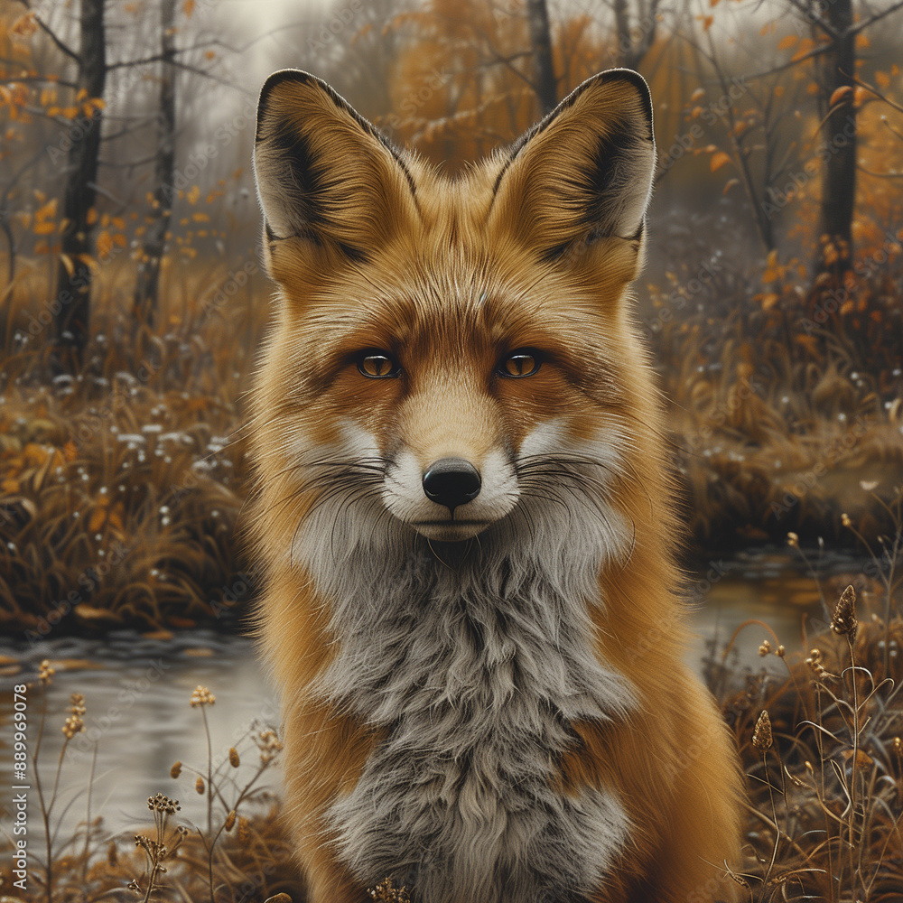 Wilderness Watch: A Red Fox Near a Creek, Peering Curiously Wilderness Watch: A Red Fox Near a Creek, Peering Curiously