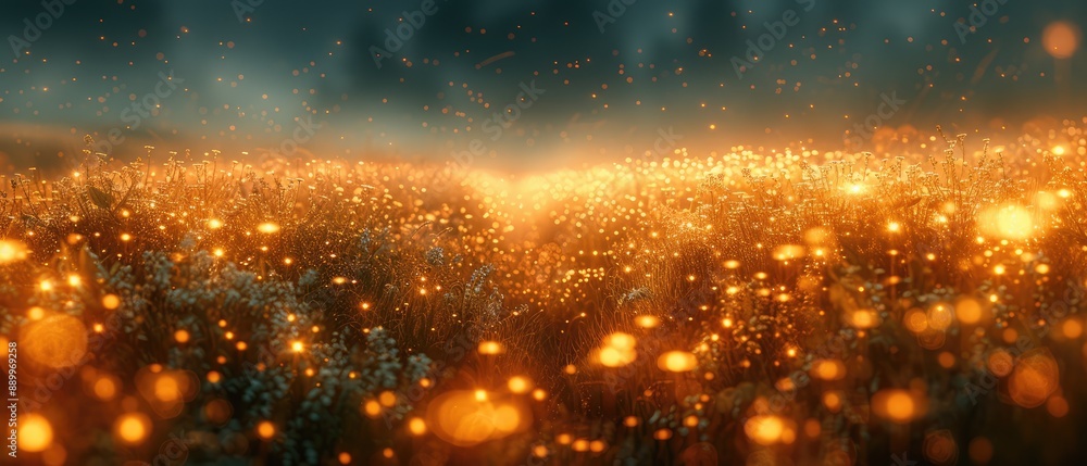 Enchanted Meadow Aglow with Golden Fireflies at Dusk Enchanted Meadow Aglow with Golden Fireflies at Dusk