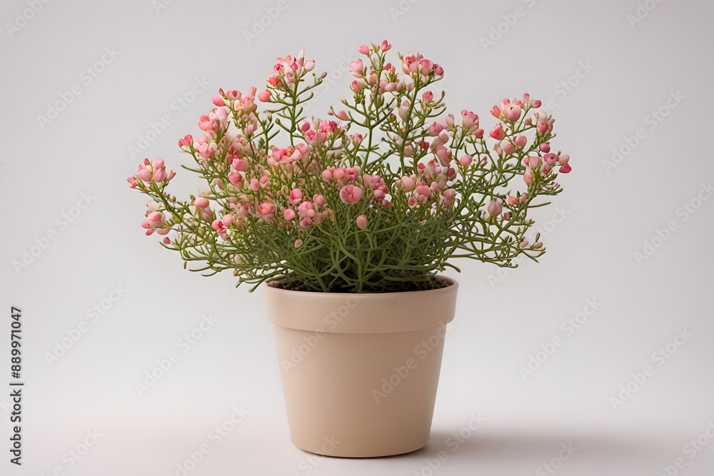 Naklejka premium Common wax flower plant in pot white background, Ai Generated