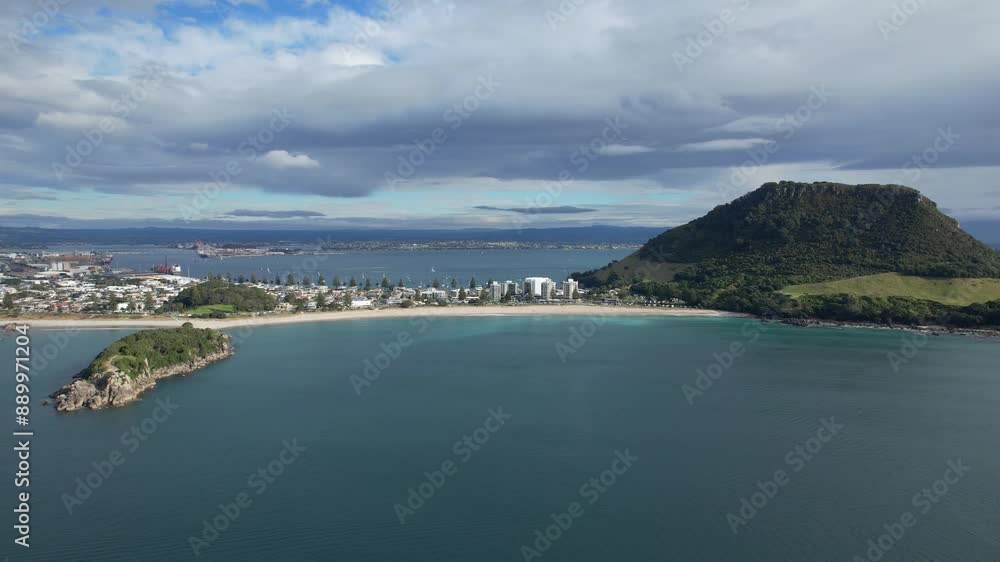 Panoramic View Of Mount Maunganui Beach In Tauranga, North Island, New Zealand - Drone Shot Panoramic View Of Mount Maunganui Beach In Tauranga, North Island, New Zealand - Drone Shot