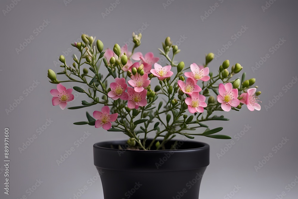 Fototapeta premium Common wax flower plant in pot white background, Ai Generated