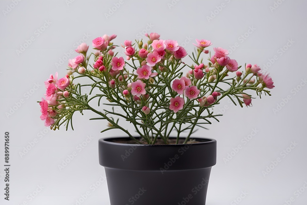 Fototapeta premium Common wax flower plant in pot white background, Ai Generated