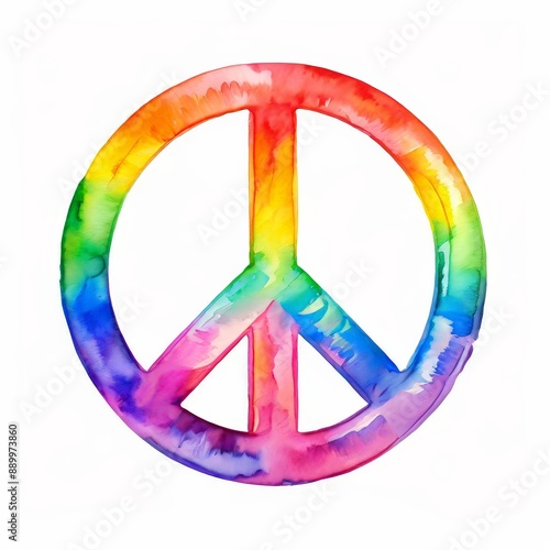 Watercolor Peace Sign Rainbow Colors.
