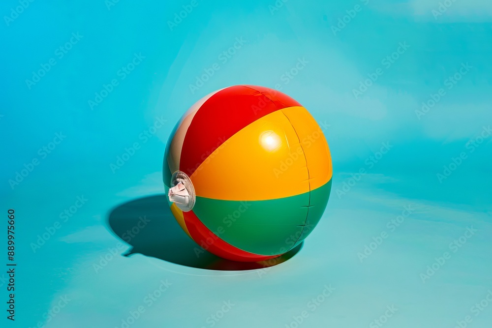 A beach ball on a blue background. A beach ball on a blue background.