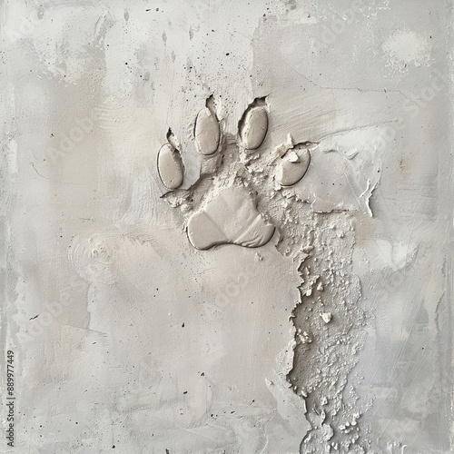 A paw print of a dog in the cement. photo