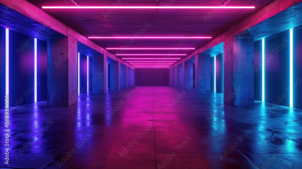 Neon Glow in a Concrete Corridor Neon Glow in a Concrete Corridor