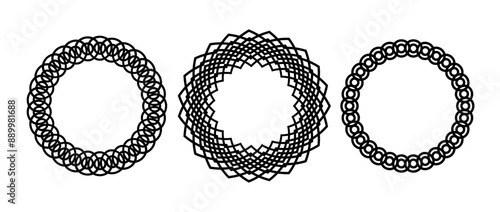 Retro knot circle frame set. Black celtic round border collection. Braid and rope ornament and motif pattern for banner, poster, frame. Circular weave design elements bundle. Vector pack