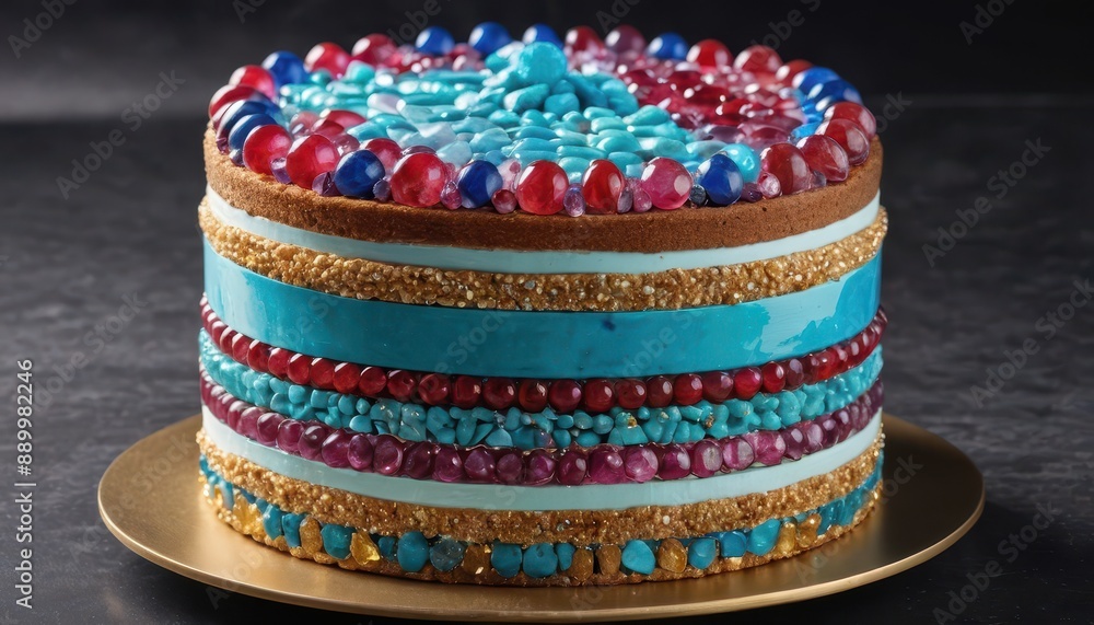 Layered Cake with Blue and Red Gems. Layered Cake with Blue and Red Gems.