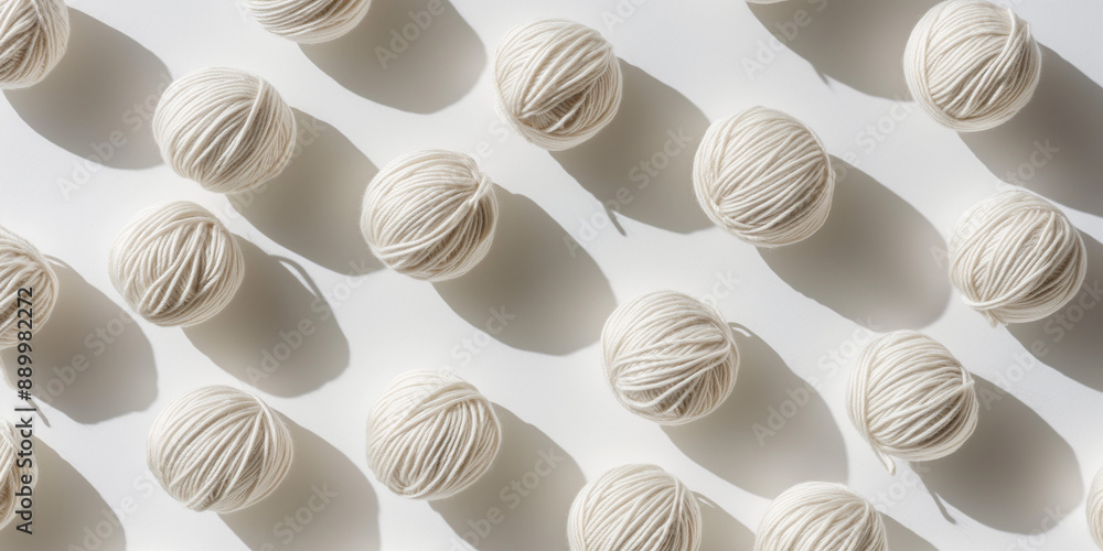 A background of alpaca yarn, each with its shadow, scattered across the canvas in an elegant display, with soft shadows on a white background A background of alpaca yarn, each with its shadow, scattered across the canvas in an elegant display, with soft shadows on a white background