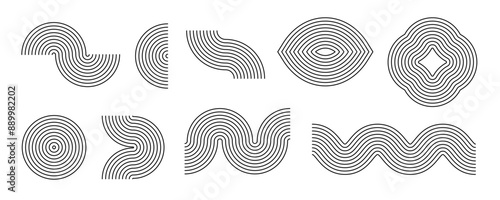 Wallpaper Mural Black linear boho style arch and wave set. Mid century line curve shapes collection. Decorative outline arc elements for graphic design template, poster, banner, cover. Vector wavy zigzag stripes Torontodigital.ca