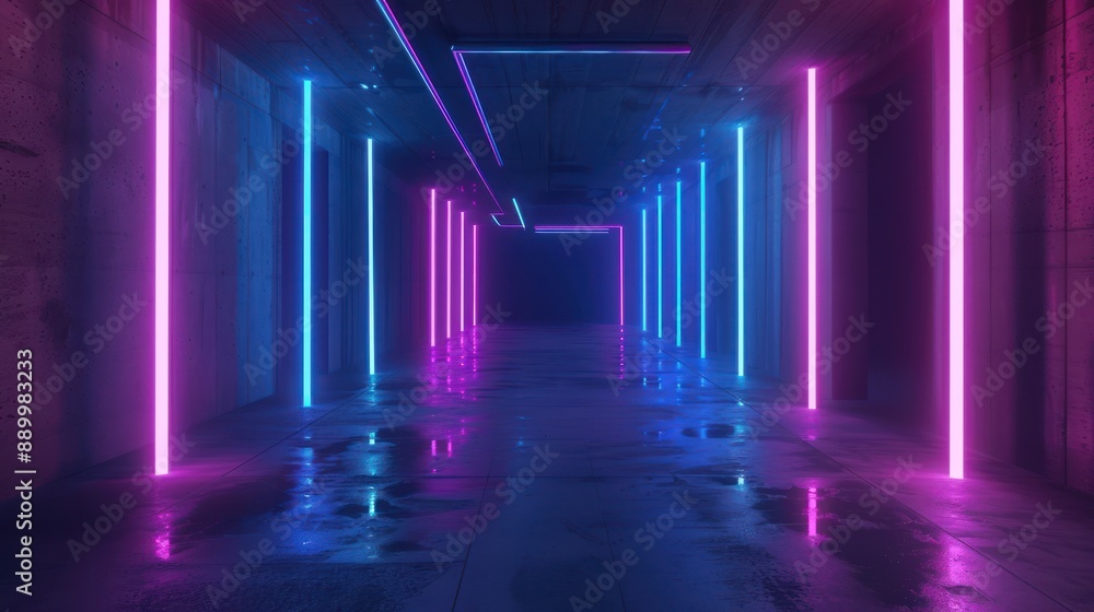 Neon Corridor in a Futuristic Setting Neon Corridor in a Futuristic Setting