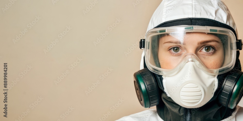 Close-Up Portrait of a Woman Wearing a Protective Mask and Goggles Close-Up Portrait of a Woman Wearing a Protective Mask and Goggles