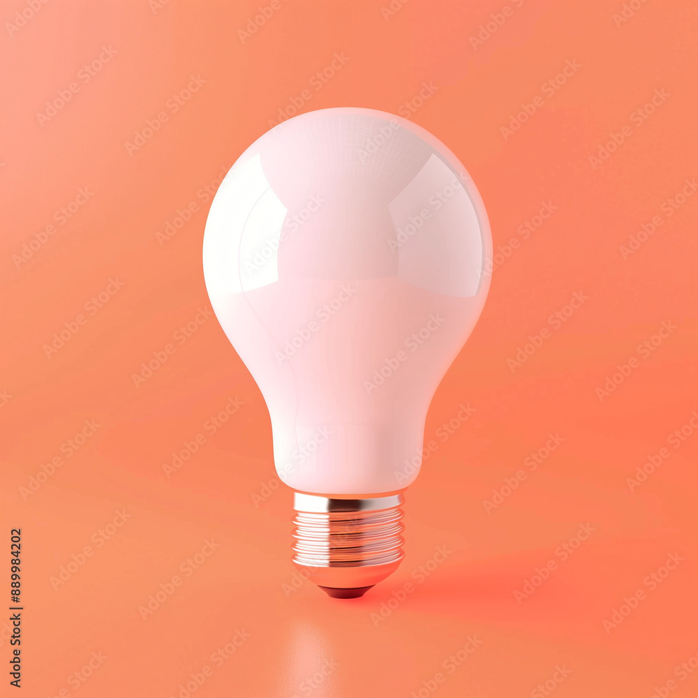 White light bulb on a bright orange background in pastel colors. Minimalist concept, bright idea concept, isolated lamp. 3d render illustration White light bulb on a bright orange background in pastel colors. Minimalist concept, bright idea concept, isolated lamp. 3d render illustration