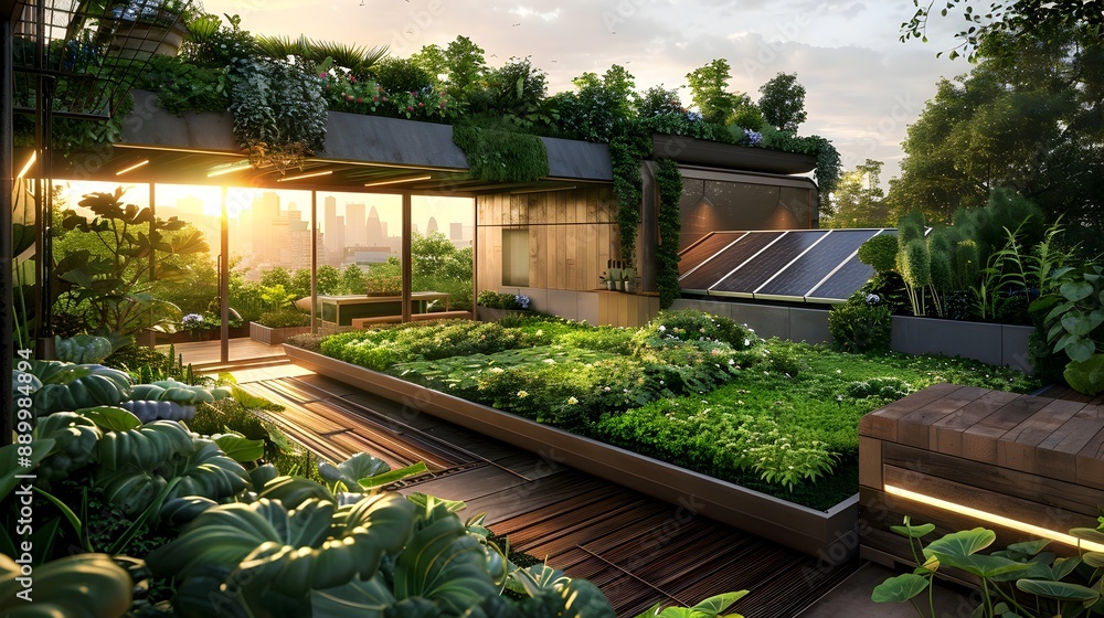 Lush Rooftop Garden with Automated Irrigation and Solar Lighting Lush Rooftop Garden with Automated Irrigation and Solar Lighting