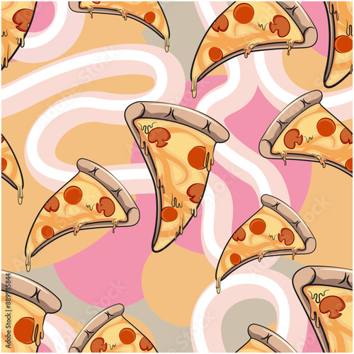pattern of pizza seamlessly sweet pastel color composition background, work of hand drawn