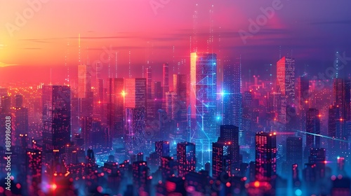 Wallpaper Mural Vibrant of a Futuristic Smart City with Interconnected Businesses Showcasing the Role of Advanced Networking Torontodigital.ca