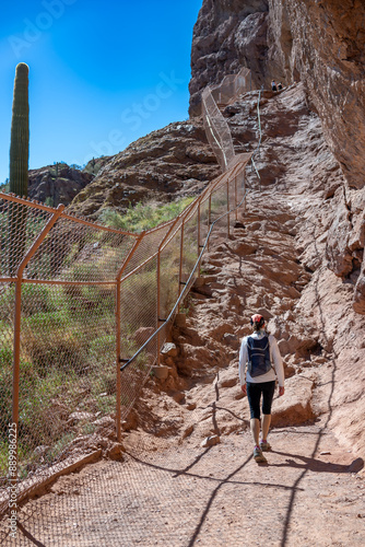 ECHO CANYON trail up Camelback Mountain in Phoenix, Arizona with steep ascent  photo