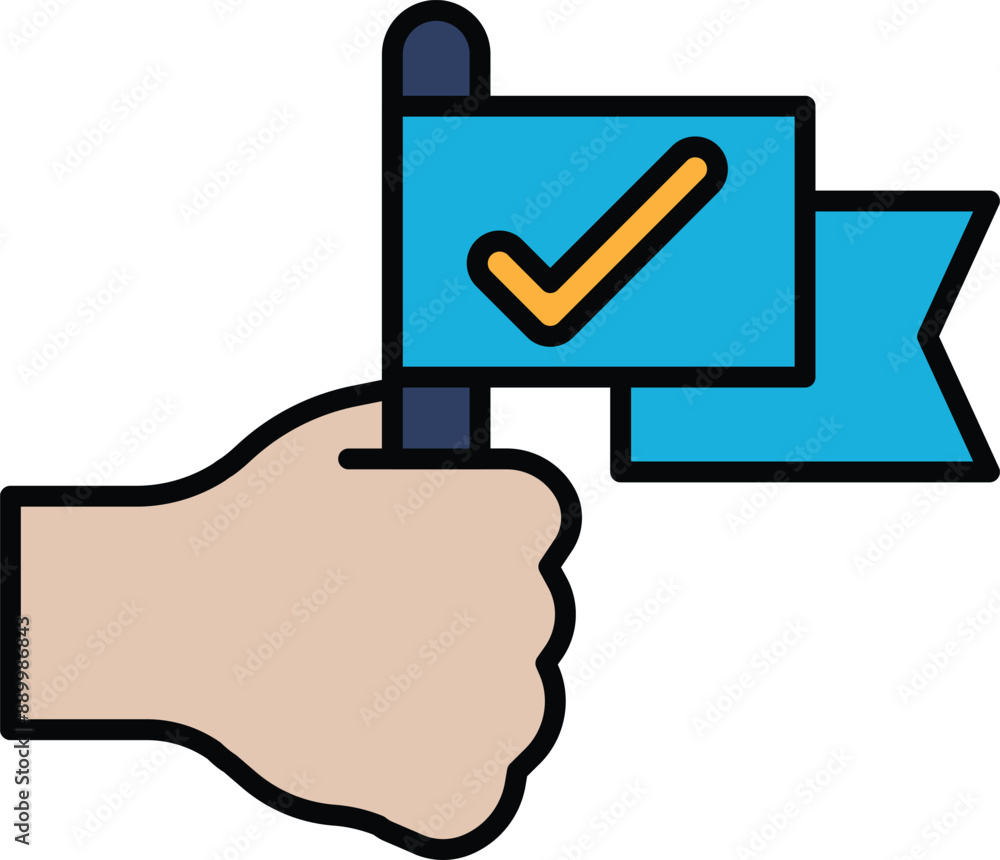 A hand holding a flag with a check mark on it A hand holding a flag with a check mark on it