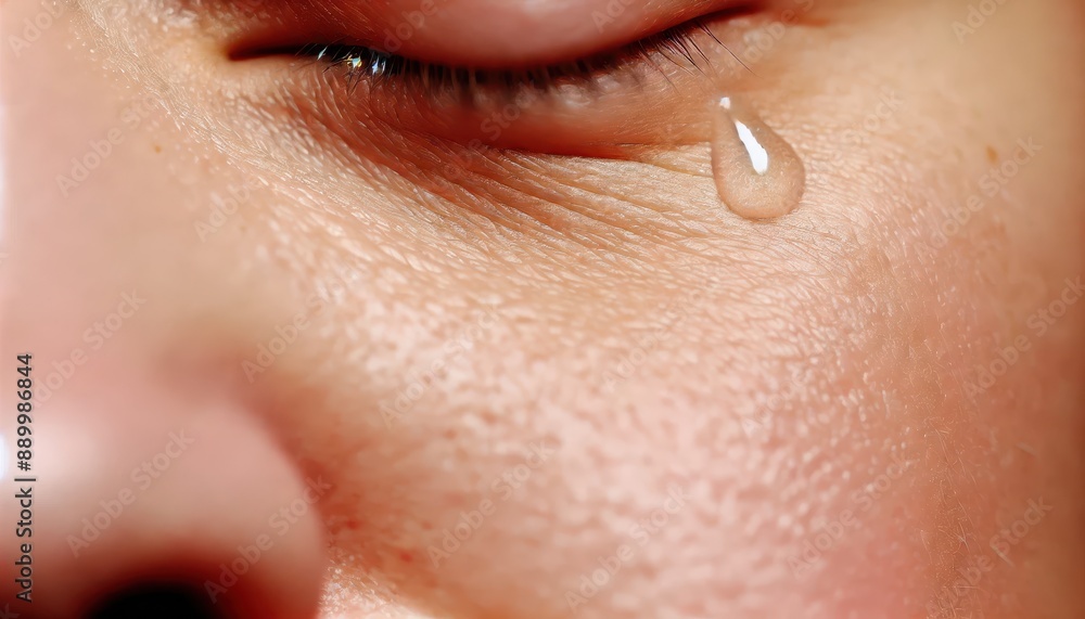Obraz premium Close-up of a Tear Rolling Down a Woman's Cheek.