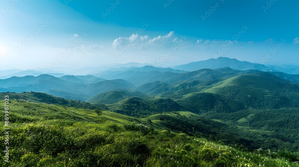 Fototapeta premium Serene Mountain Landscape with Clear Blue Skies Promoting Eco Tourism and Sustainability