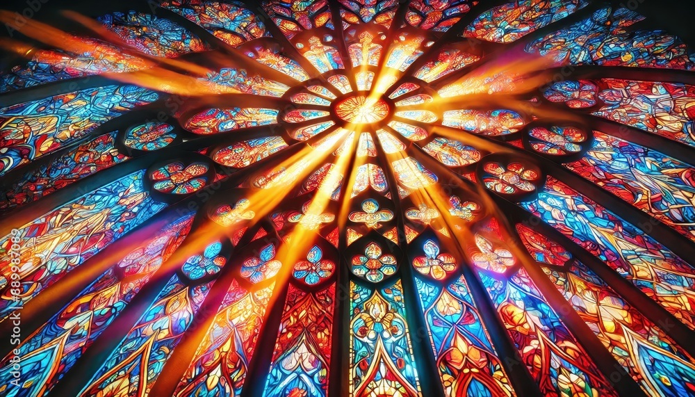 Obraz premium Colorful Stained Glass Window with Light Rays