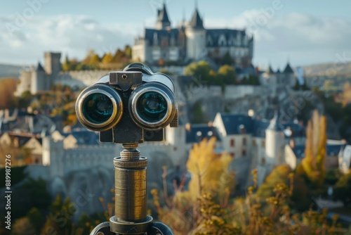 Scenic binocular viewer showcasing breathtaking vistas of an impressive and grand castle photo