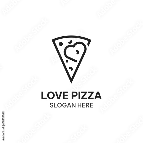 Love pizza logo template in simple line. Creative pizza vector illustration
